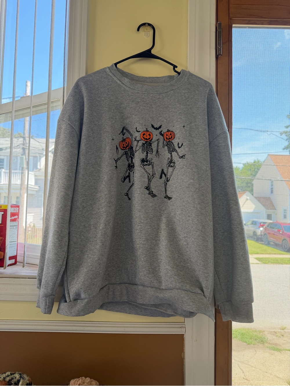 Gray Halloween Pumpkin Skeleton Crewneck Sweatshirt